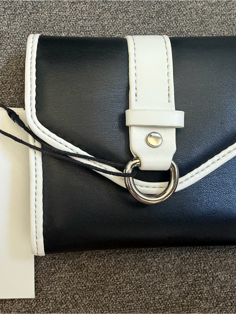 Steve Madden Black and White Ring-Accent Envelope Wallet
